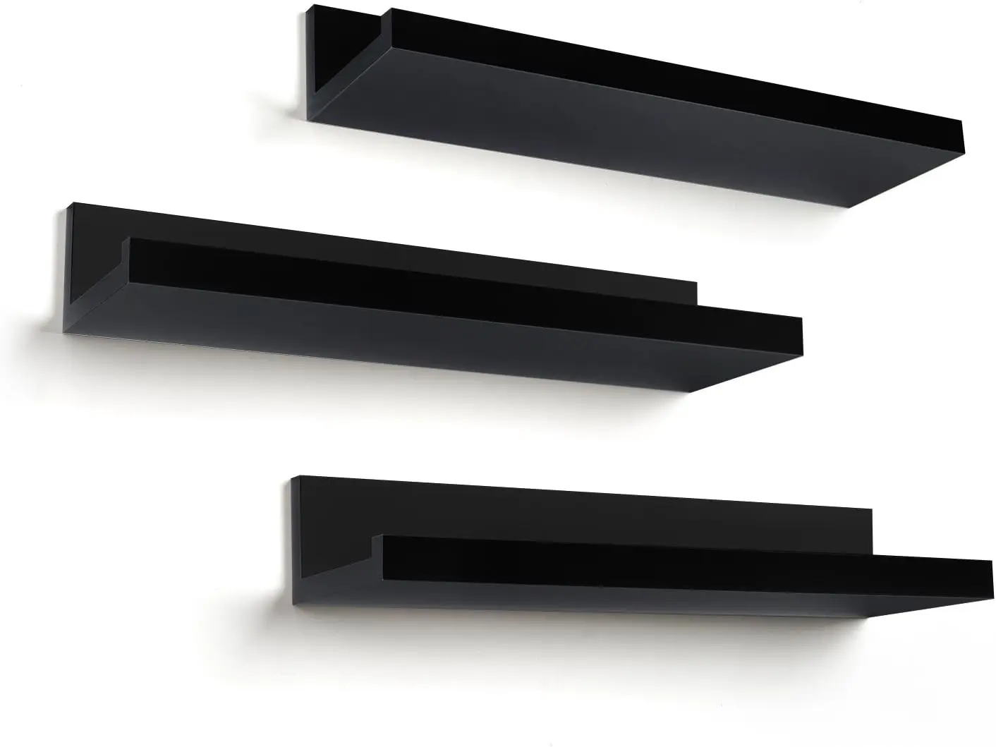 

14" Floating Shelves for Wall - Set of 3 - Made of Engineered Wood with Lipped Ledge - Floating Wall Shelves for Bedroo