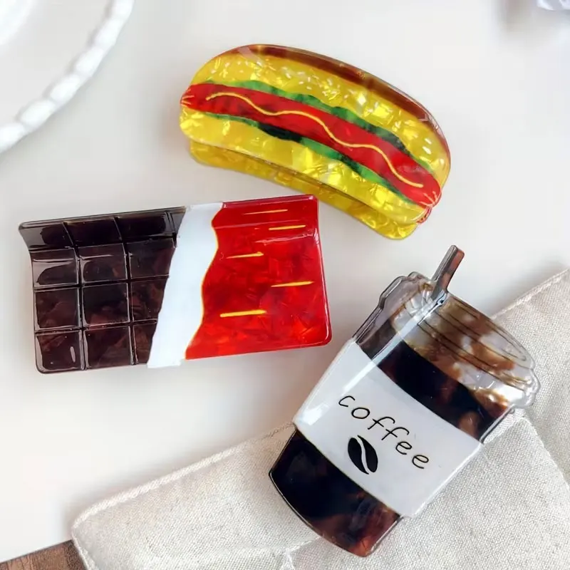 1 Piece of an Elegant and Fun Hair Clip - Hamburger, Coffee, Chocolate Design, Women's Fashion Accessory, Large Size Suitable for Daily Wear and Outdoor Activities, Food-Themed Hair Clip, Bright Colors, a Must-Have for Fashion Enthusiasts