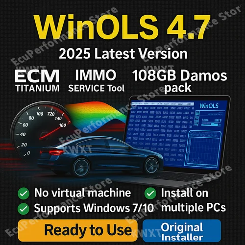 Winols 4,7 + ECM TITANIUM 26100 Software de herramientas de programación ECU + archivos Damos de 93 GB + herramienta de servicio Immo V1.2 + guía de vídeo de búsqueda