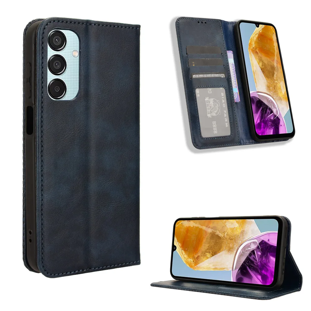 Funda de teléfono con cierre magnético de cuero estilo Retro con tapa para Samsung Galaxy F15, funda de prevención de caídas con ranura para tarjetas de 6,6 pulgadas