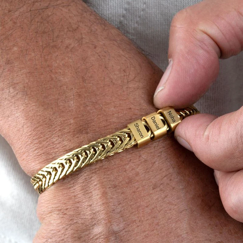 اسم مخصص سوار محفور للرجل شخصية DIY مجوهرات من صلب لا يصدأ صديقها هدية عيد ميلاد عيد الأب
