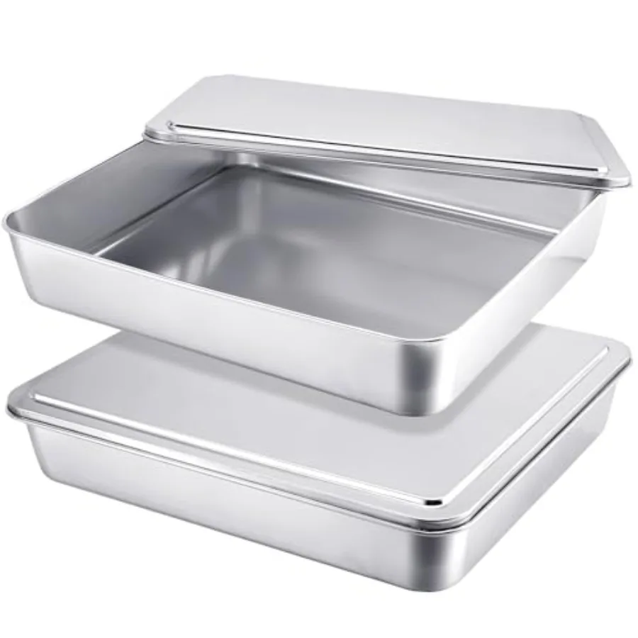 

2 набора прямоугольных форм для выпечки хлеба и кексов из нержавеющей стали с крышками, 13 дюймов, для выпечки хлеба, кексов и булочек