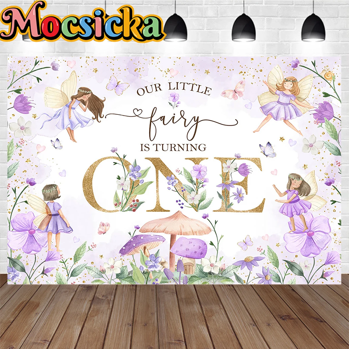 موسكيكا-خلفية استحمام الطفل ، قزم ، ديكور زهرة الأرجواني ، لدينا الجنية الصغيرة تحول لافتة واحدة ، كشك الصور حديثي الولادة