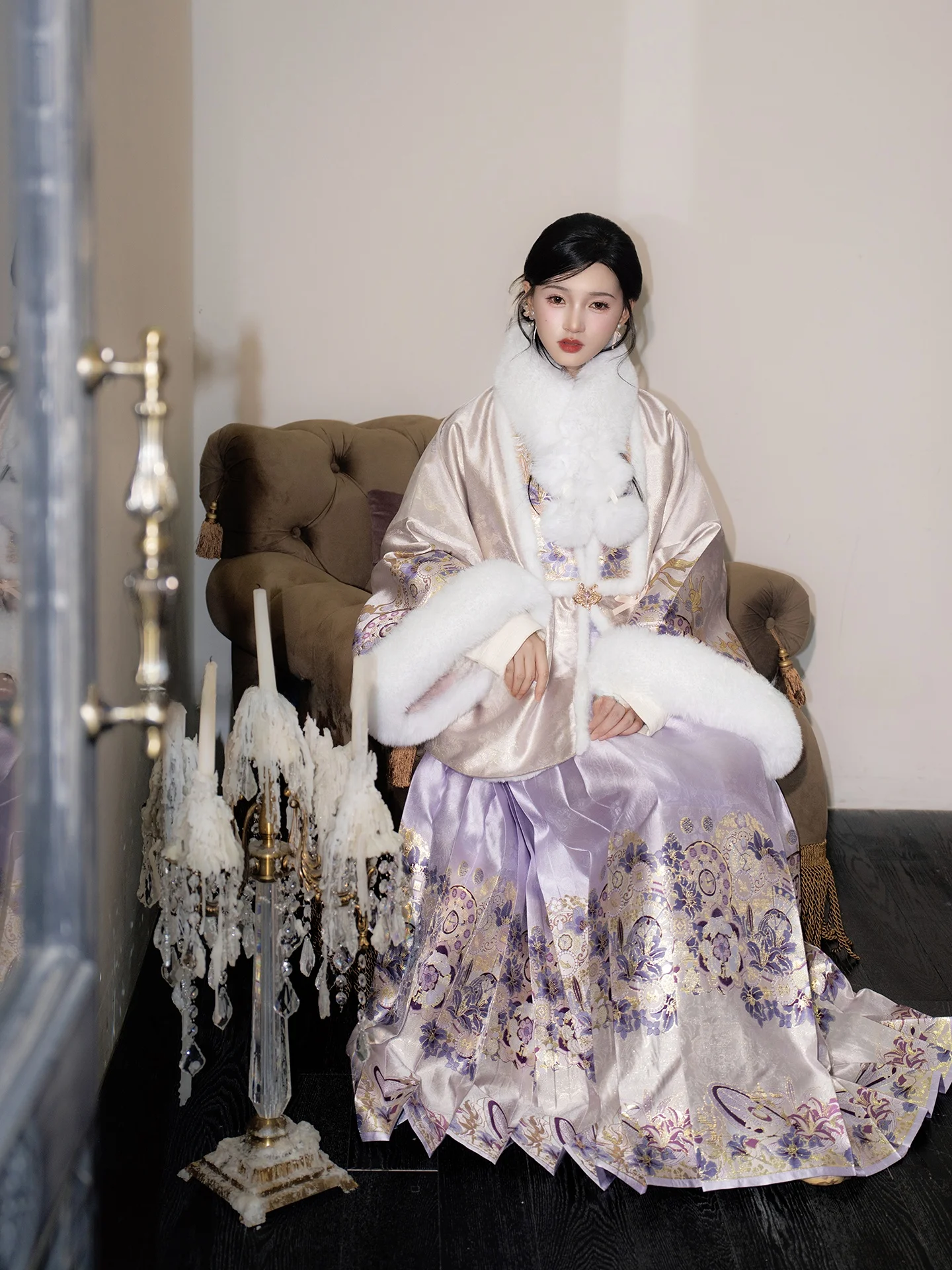 No Two Sets Nan Lou Chushu Hanfu Costume Traditional Chinese Autumn Winter Polyester Fiber Dress with  Face Skirt