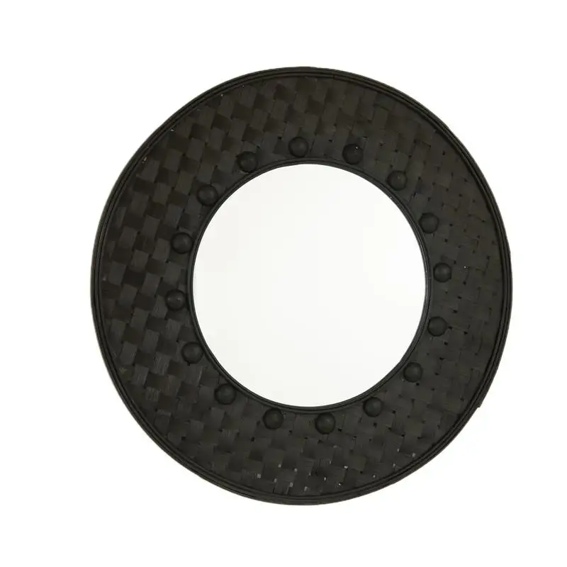 

24-Inch Hand-woven Black Bamboo Circular Mirror, Suitable for Bathroom, Bedroom, Living Room, Entryway, and More