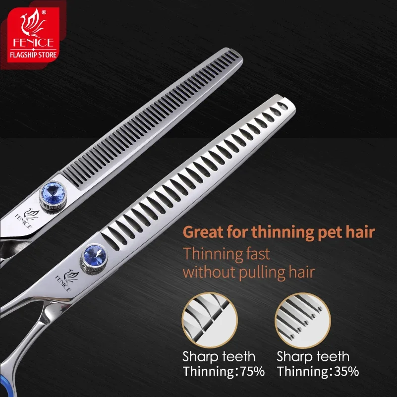 Fenice JP440C Professional 7/7.5/8 inch Left-handed Dog Cutting Curved Fluffy Thinning Chunker Scissors Straight Grooming Shears - view 5