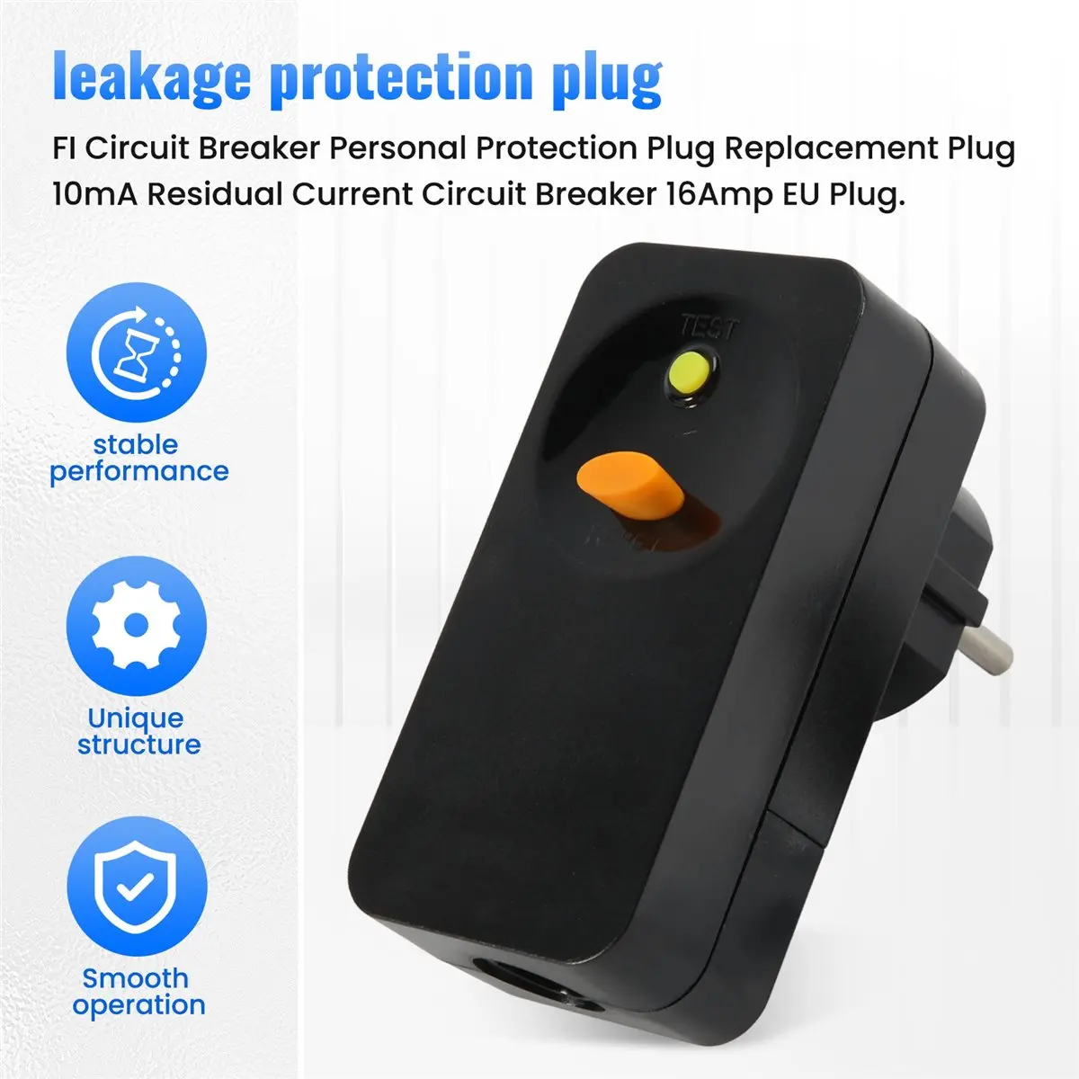 A77K FI Circuit Breaker Personal Protection Plug Replacement Plug 10mA Residual Current Circuit Breaker 16Amp EU Plug