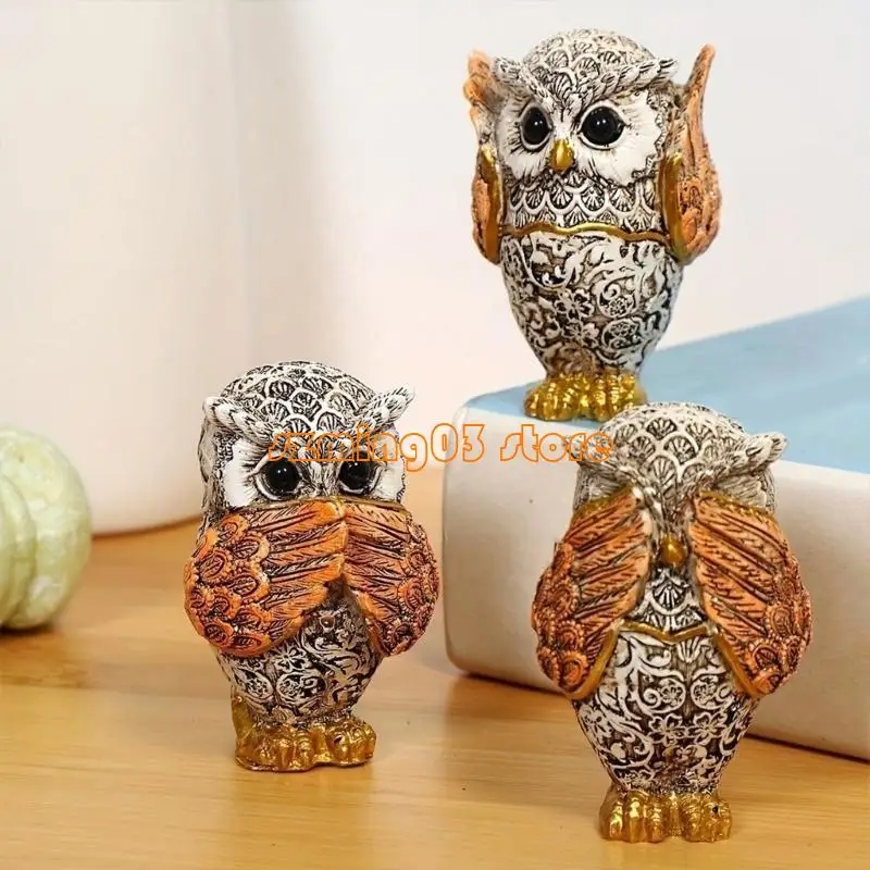 Figuras coruja H9EC 3PCS Conjunto estátuas animais fofas para sala estar e desktop do escritório