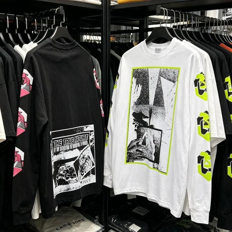Black White Street Outfit CAVEMPT Long Sleeve Tshirt Men Women Pixel Graffiti Abstract Pattern Breathable Cotton Casual CE Tops