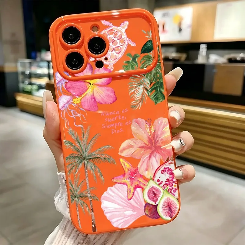 Tropical Hibiscus Sea Turtle Print Phone Case For iPhone 17 16 15 14 13 12 11 Pro Max Plus Soft Shockproof TPU Cover - view 6