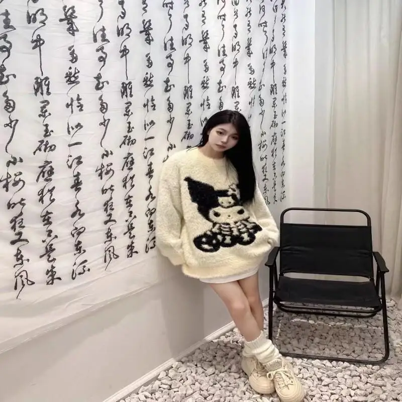 

Sanrio Hello Kitty утолщенный зимний кавайный аниме модный повседневный осенний новый свободный вязаный свитер с мультяшным принтом, топы, хит продаж