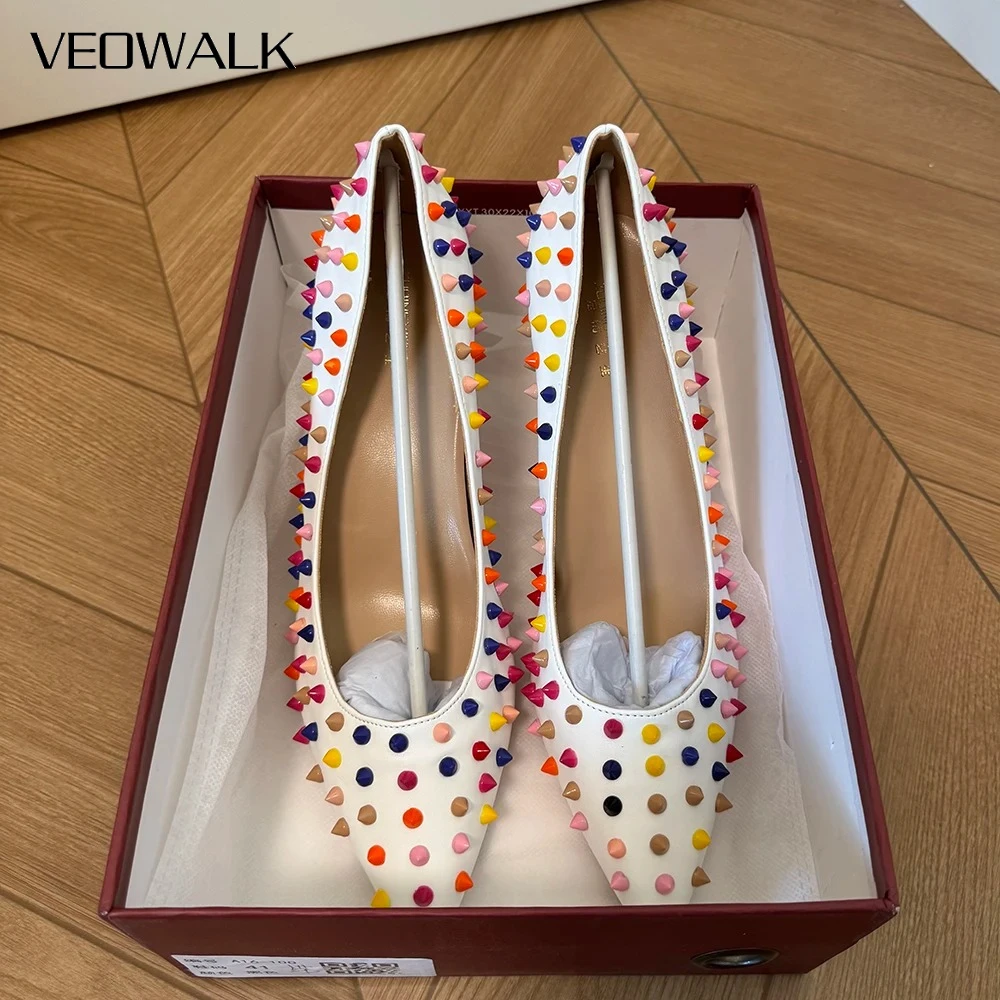 

Реальные фотографии, сексуальные туфли-лодочки 12 см, очень белые матовые заклепки, туфли на высоком каблуке с острым носком для женщин, вечерние модельные туфли без шнуровки на шпильке