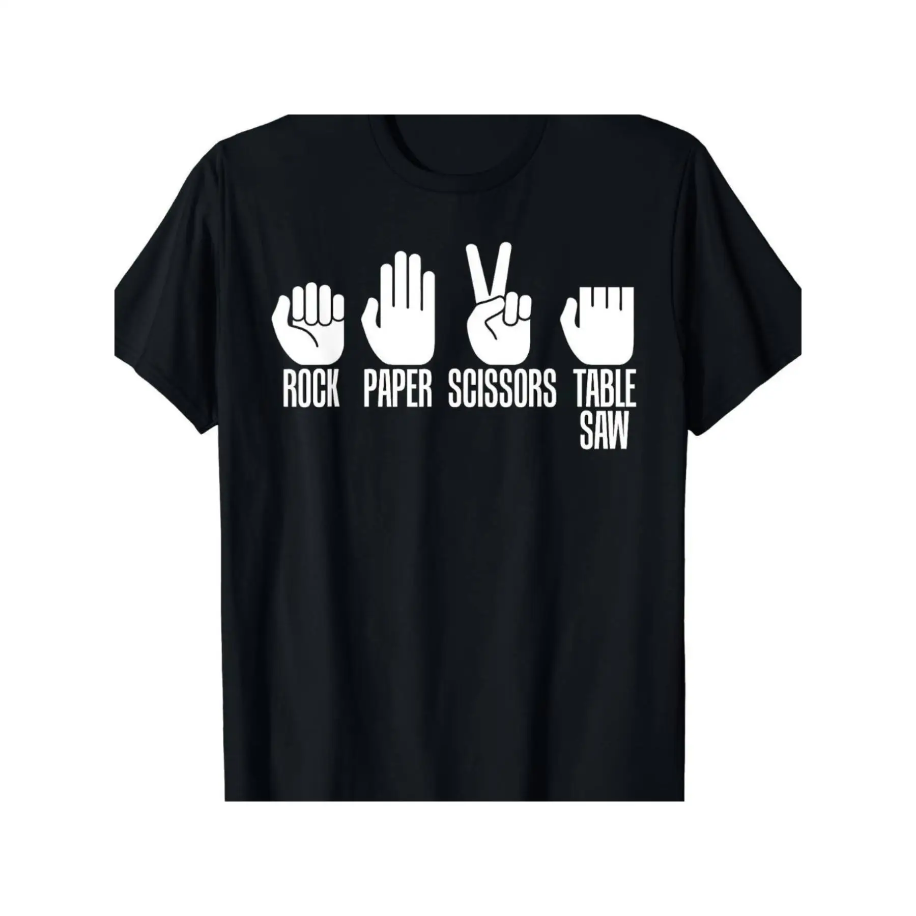 

Funny Rock Paper Scissors T-shirt Table Saw Graphic Tees Humorous Slogan Loose Tops for Men Women