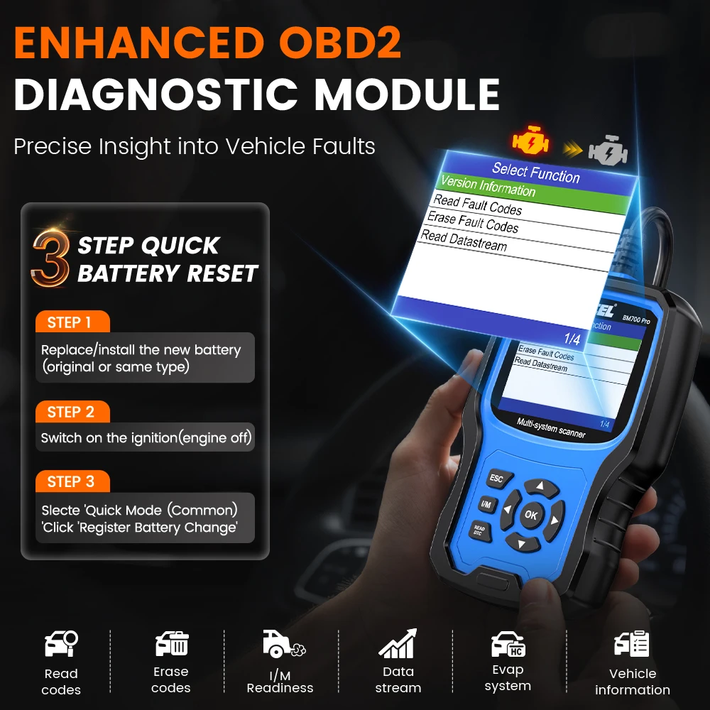ANCEL Obd2 الماسح الضوئي للسيارات لسيارات BMW/MINI BM700 PRO جميع النظام EPB SAS TPMS BMS قارئ رمز إعادة تعيين الزيت أداة مسح تشخيص السيارة #4