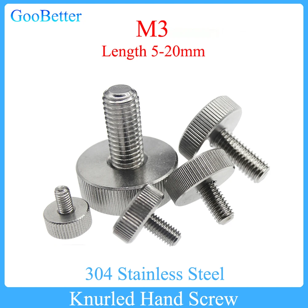 

Knurled Hand Screw M3 304 Stainless Steel Knurl Flat Round Head Hand Tighten Curtain Wall Glass Thumb Screw Bolt Length 5-20mm