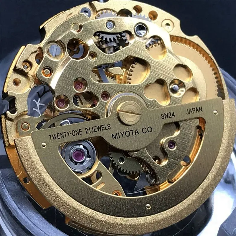 A32HOT-Gold 8N24 Mechanical Movement Miyota 21 Jewels Skeleton Automatic Movement