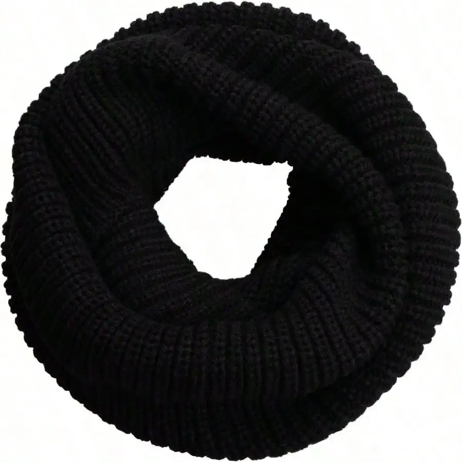 Womens Thick Ribbed Knit Winter Infinity Circle Loop Scarf, Fashion Neckerchief 60(L)*30(W) Cm - Black Color