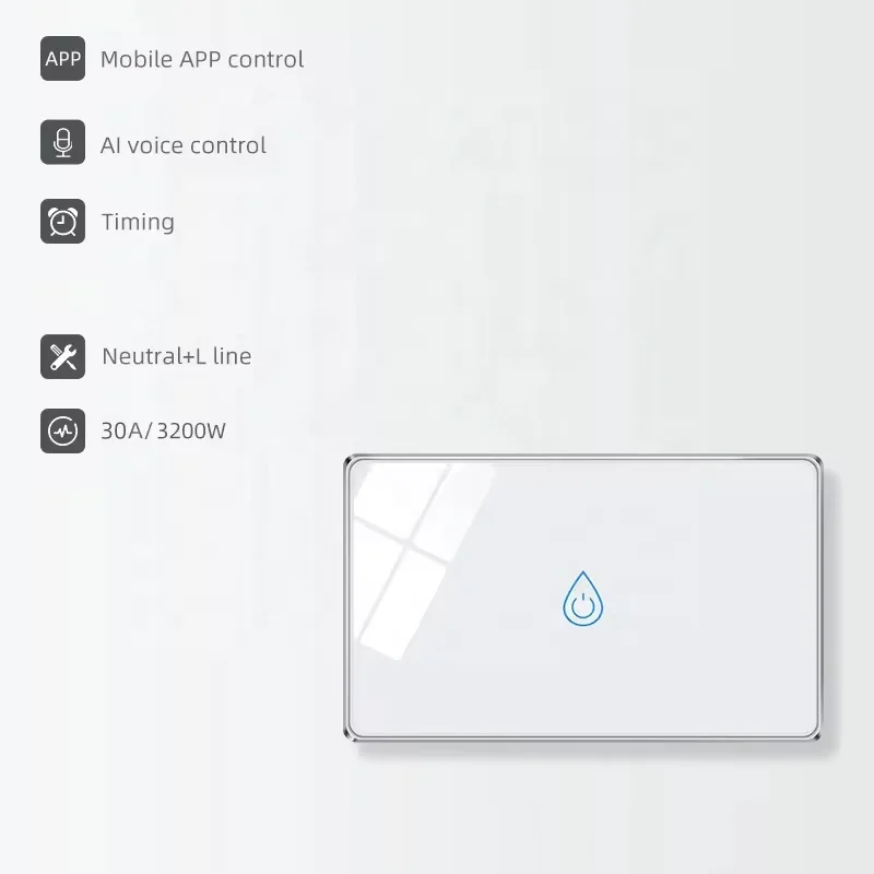 

Touch Switch 30A/4400W Smart Life WiFi Power Switch for Air Conditioner Water Heater US Standard Tempered Glass Panel 100-240V