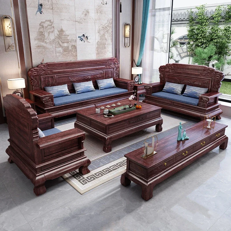 Golden rosewood solid wood sofa living room combination set villa winter and summer dual-purpose furniture sofa