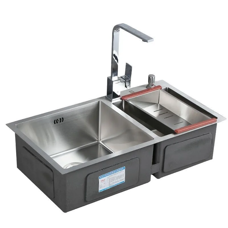 Kitchen Sink Double Sink SUS304 Stainless Steel Handmade Thickened Vegetable Basin Set
