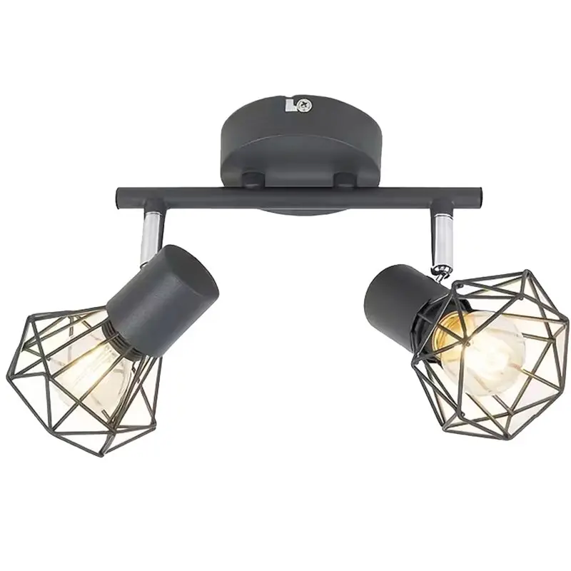 A01F-Retro Black E14 Spotlights, Adjustable Metal Wire Cage Wall Light For Kitchen Ceiling 2-Way For Bedroom Hallway