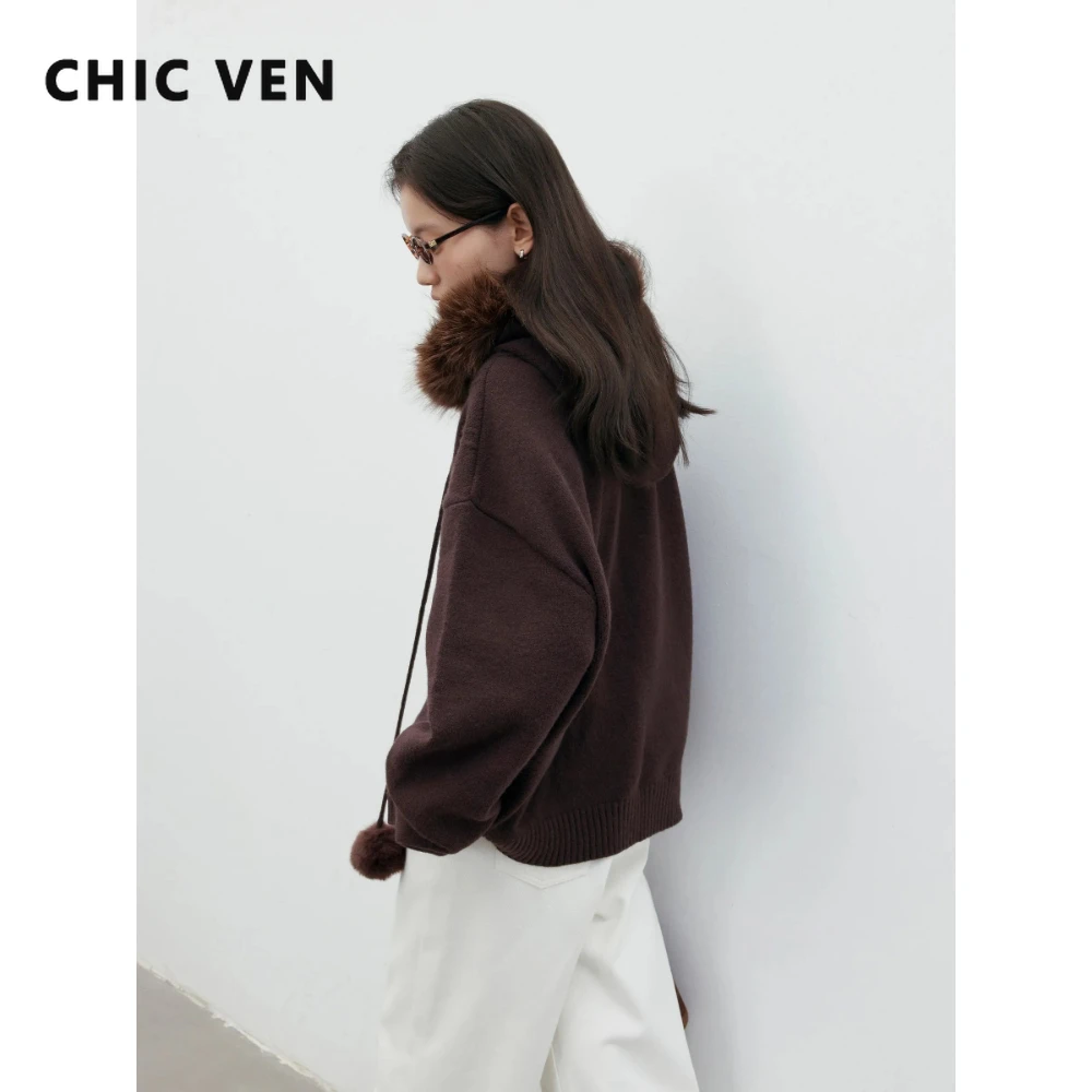 

Корейские кардиганы CHIC VEN: Свободные вязаные кофты с капюшоном и завязками, модные свитеры для женщин, весна-осень, новинка 2026