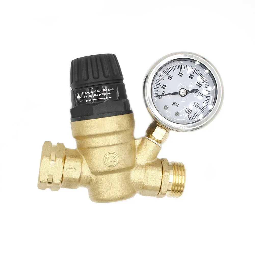 Water Pressure Regulator 3/4In With Gauge, Adjustable Water Pressure Reducing Valve For Water Pressure Regulator DN20