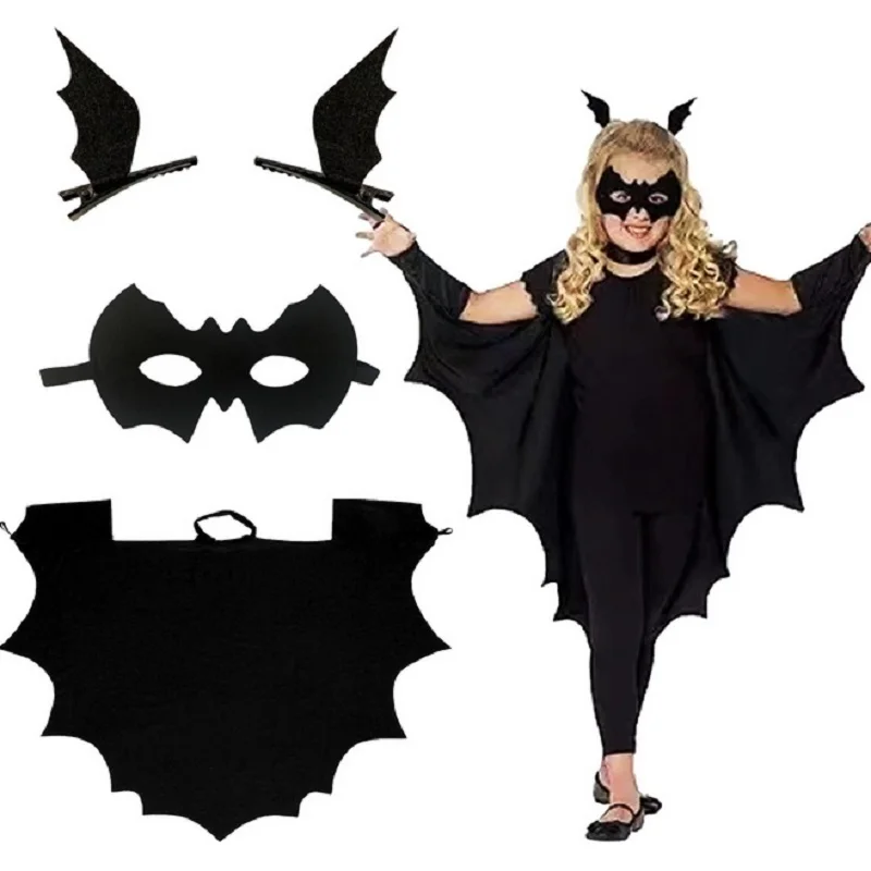 

Children's Halloween Cosplay Cloak Bat Shaped Cloak Hair Clip Eye Mask Set Carnival Party Bat Set