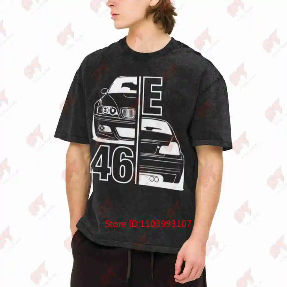E46 Split Design Back Print Vintage Washed Tee Pure Cotton T-Shirt