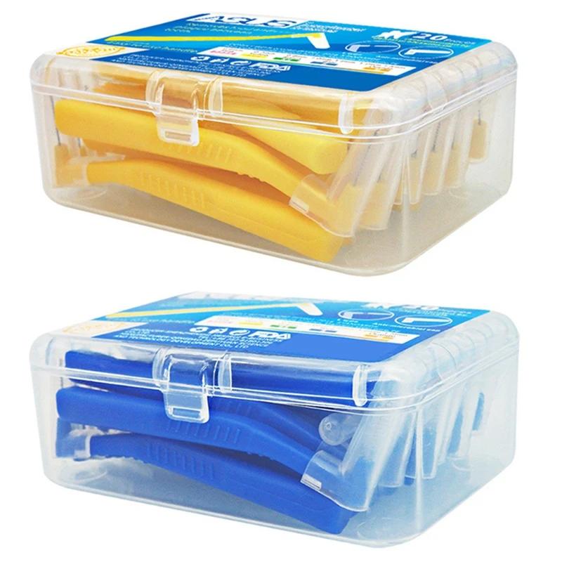 Asus 2 Box L Shape Push-Pull Interdental Brush Oral Care Teeth Orthodontic Toothpick - Yellow 0.7Mm & Blue 1.0-1.2Mm