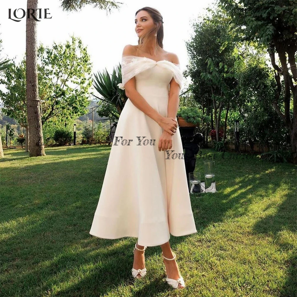 LORIE Elegant Lace Wedding Dresses Pleated Off Shoulder 3D Flowers A-Line Bridal Gowns Ankle Length Backless 2024 Bride Dress