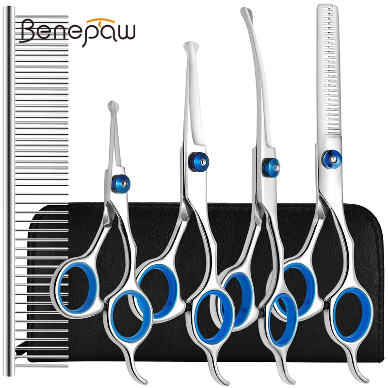 

Benepaw Stainless Steel Dog Grooming Scissors Kit 6 In 1 Heavy Duty Safety Round Tips Sharp Durable Pet Shears Puppies Cats