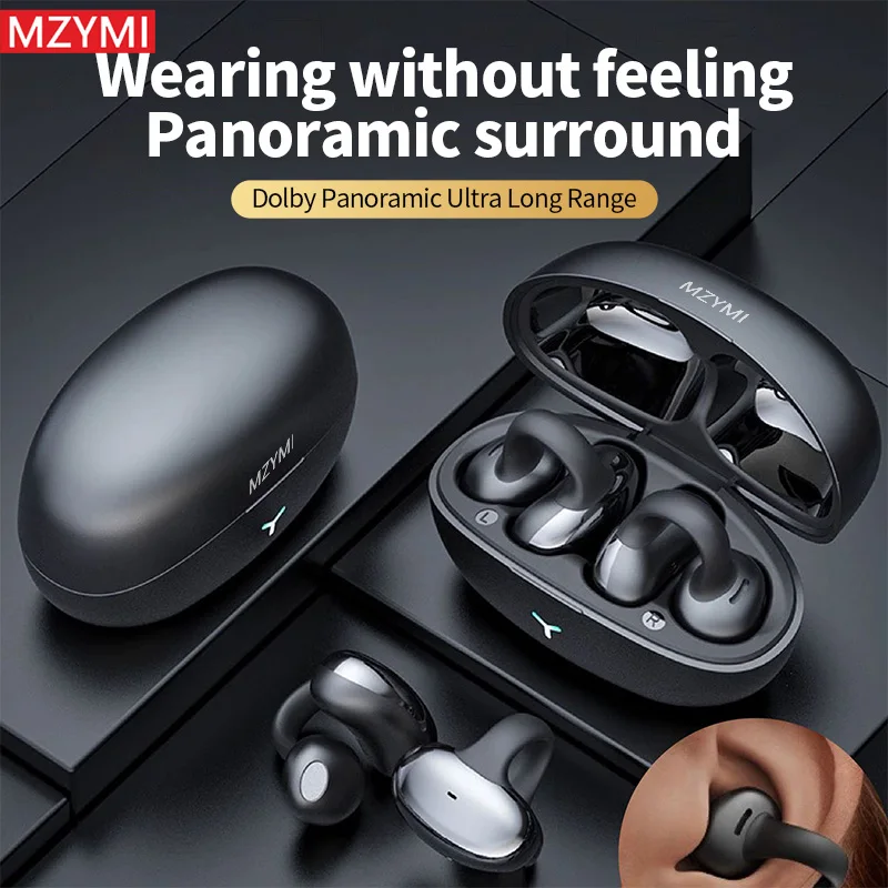 MZYMI HM20 New Wireless Bluetooth Headphone Ear Clip Sport Running Headset ENC Noise Cancelling Touch Control Earphone With Mic