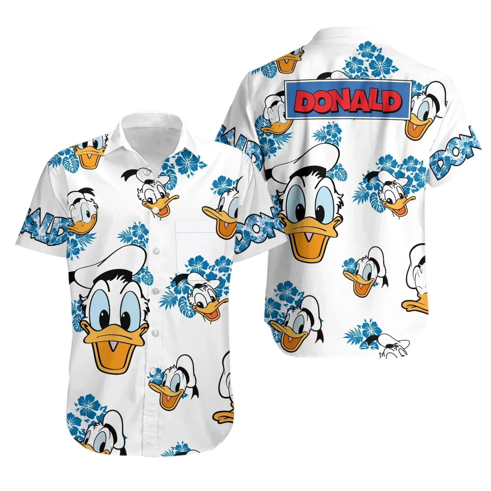 Miniso Donald Duck Hawaiian Shirts Men's Short Sleeve Tops Disney Hawaiian Shirt Casual Beach Short Sleeve Vintage Button Down