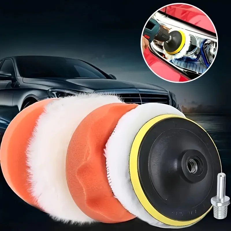 6-Piece polishing and polishing pad kit with drill attachment for vehicle polishing, waxing, and paint care