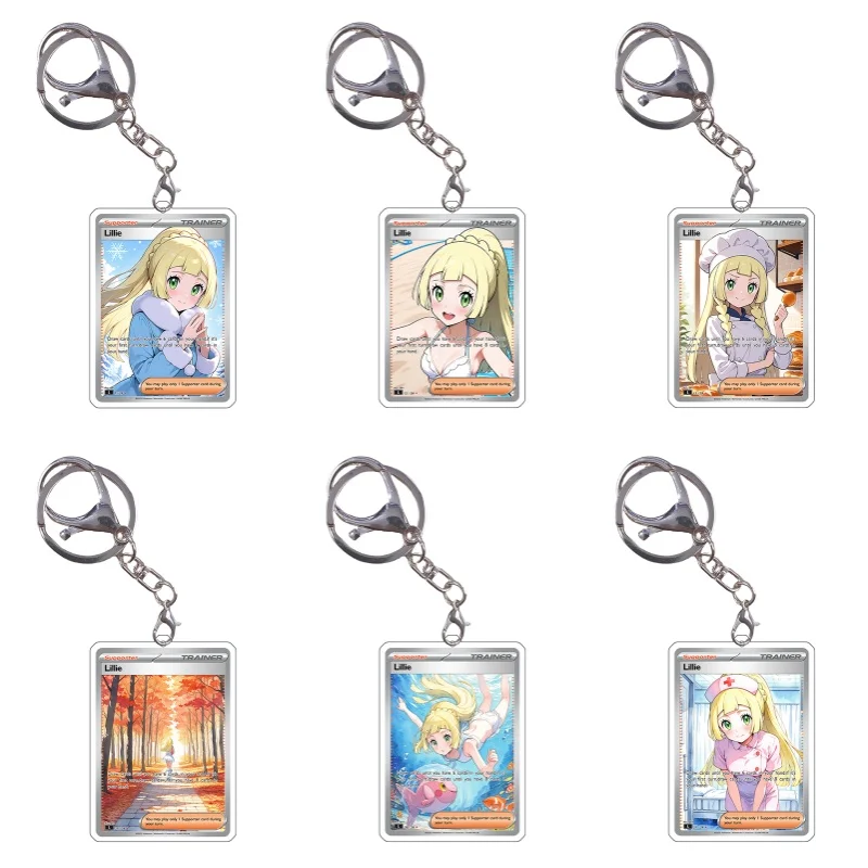 Pokemon Keychain Cards Lillie Collection Christmas Wedding Anime Game Characters Self Made Acrylic Pendant Decoration DIY Toys