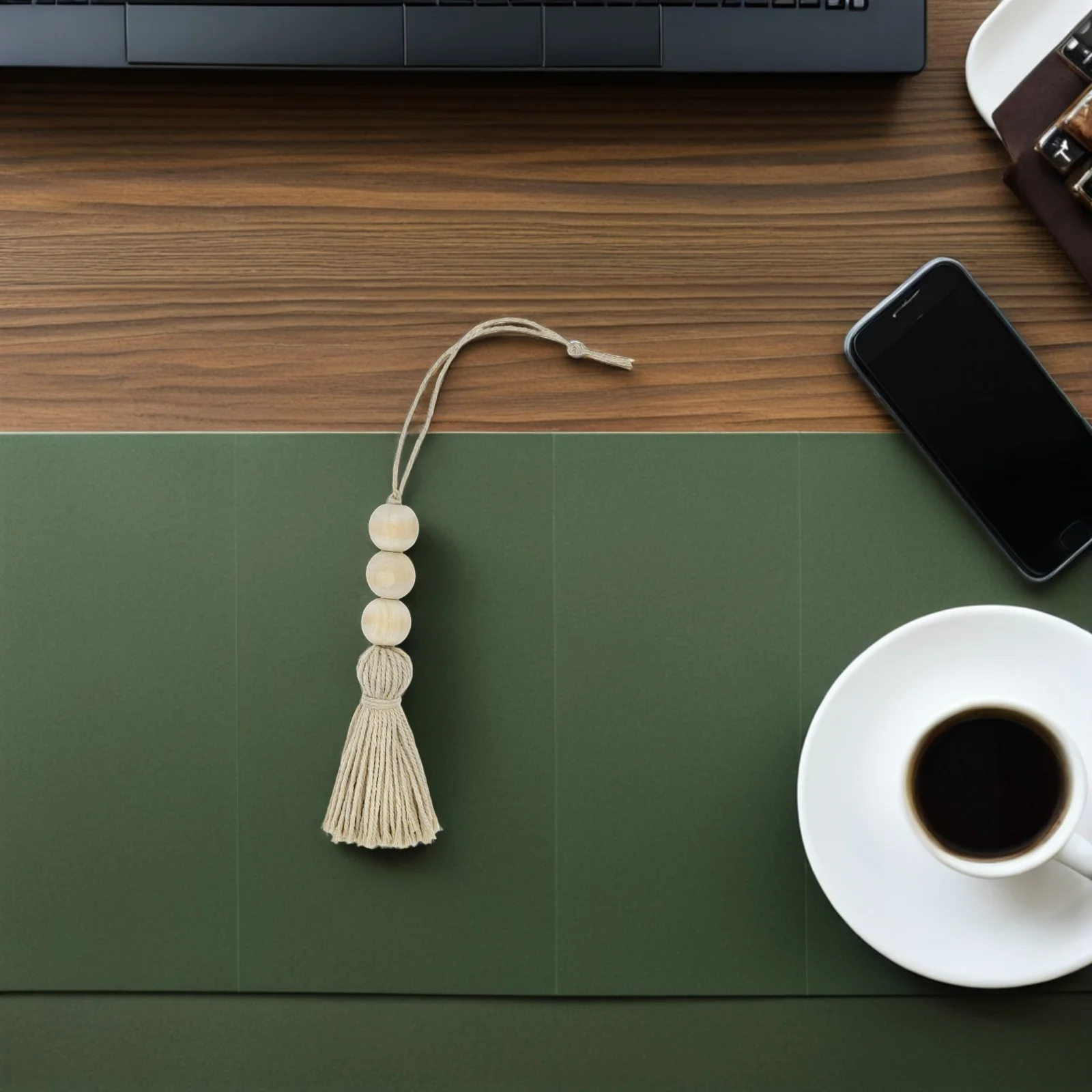 

6Pcs Handcrafted Wood Beads Tassel Ornaments Cotton String Pendant for Closet Door Handle Decoration Keychain Car Accessories