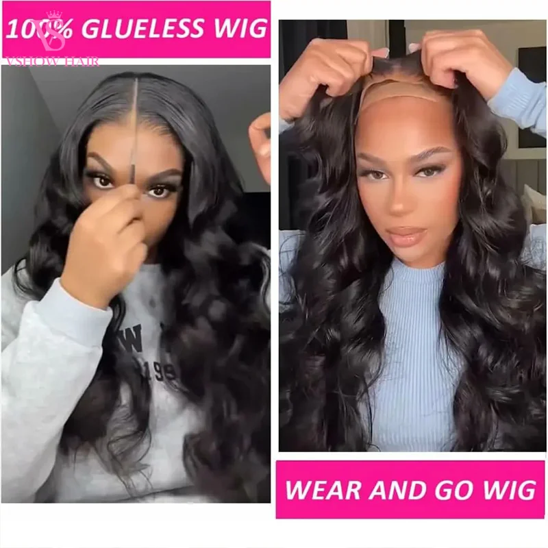 Wear And Go Body Wave 6X4 HD Lace Glussless PrePlucked Human Hair Wigs Ready To Go Pre Cut 4x4 Lace Closure Glueless  Brazilian Wigs For Women On