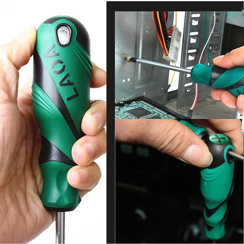 1pcs Magnetic Screwdriver S2 Material Slotted Screwdriver with Double-Color Handle and Phillips Screwdrivers