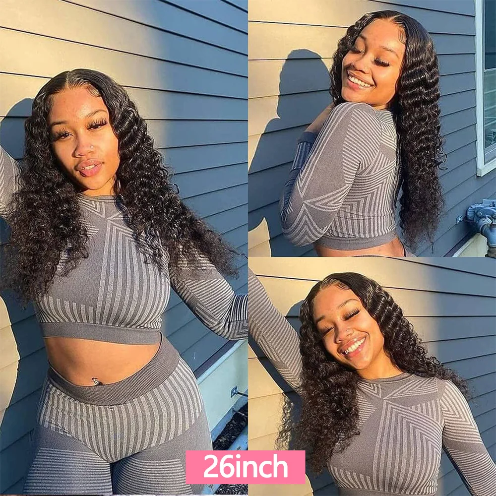 QIYING Deep Wave Bundles With 4x4 Lace Closure 12A 100% Virgin Human Hair Weave Extensions Free Part Natural Black Double Weft Curly Human Hair Bundles With Closure Local In Stock Fast Shipping For Women