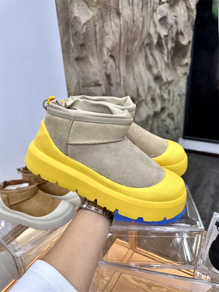 Thickened Warm Long Velvet Winter Snow Boots Unisex Comfortable Mid-Calf Booties for Women Casual Style Mixed Material Booties