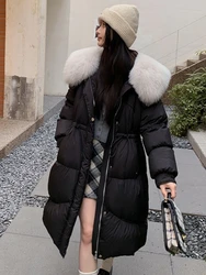 Women's Winter Down Jacket High-grade White Goose Down Coat New Removable Fox Fur Collar Coat Fluffy Slim Long Women's Coat