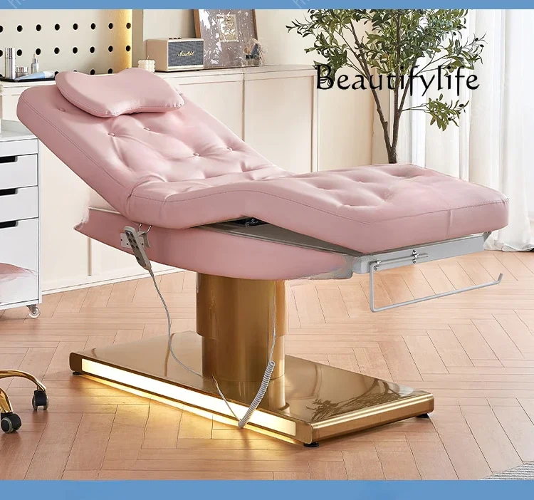 Electric Beauty Bed Lifting Beauty Salon Golden Base Massage Couch Eyelash Tattoo Bed Face Washing Bed