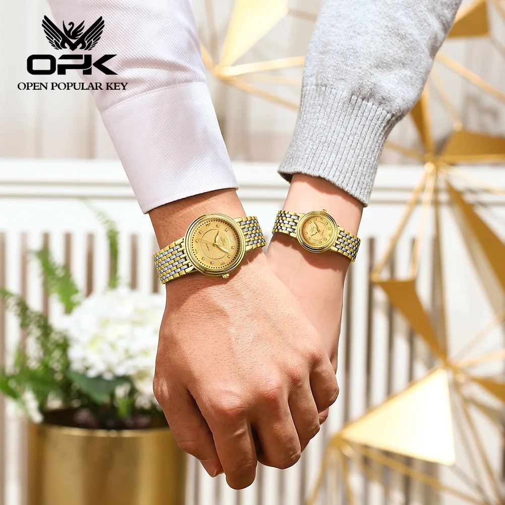 Imagem -02 - Opk-top Quartz Couple Ver Impermeável Brilho Luxo Diamond Dial Moda Original Aço Inoxidável