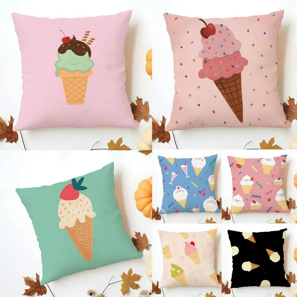 Fashion Cute Delicious Sweet Ice Cream Cushion Cover Washable Linen Pillowcase Soft  for Sofa Bed Cozy Home Room Decor