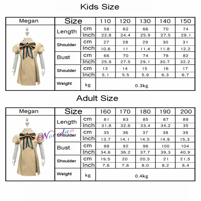 Costume cosplay m3gan per bambini adulti Parrucca Molle vestito bambola AI robot capelli set completo vestiti da festa di Halloween per ragazze donne
