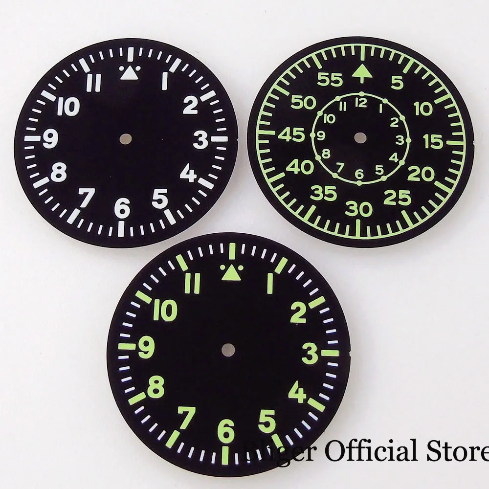 Nologo 35.5mm Black Watch Dial Face Green Lume Marks fit NH35A NH36A ETA2824 2836 MIYOTA 8215 821A ST1612 PT5000