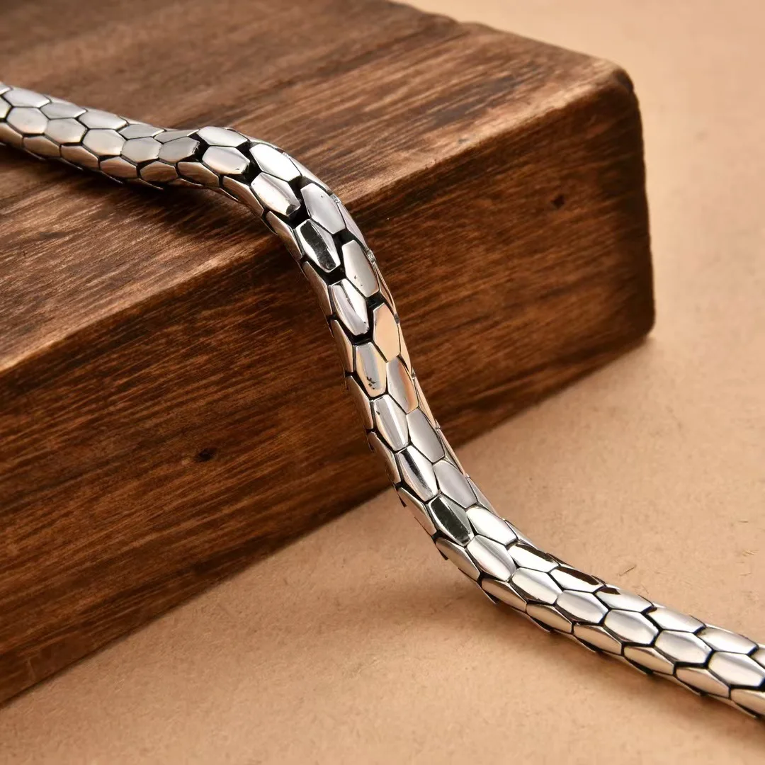 S925 Silver Retro Personalized Unisex Minimalist Texture Geometric Snake Shaped Bracelet