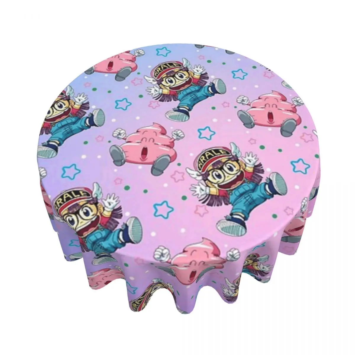 Arale And Poop Dr Slump Waterproof Round Tablecloth Oilproof Table Cloth for Kitchen Events Dining Table Cover 60 inches
