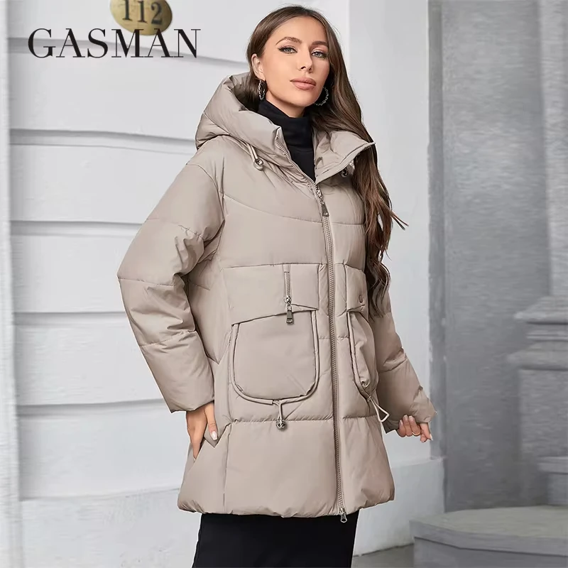 GASMAN 2023 Fashion Hooded Parkas Women\'s Plus Size Casual Hooded Pocket Women Down Jacket Female Coat Outwear 83367